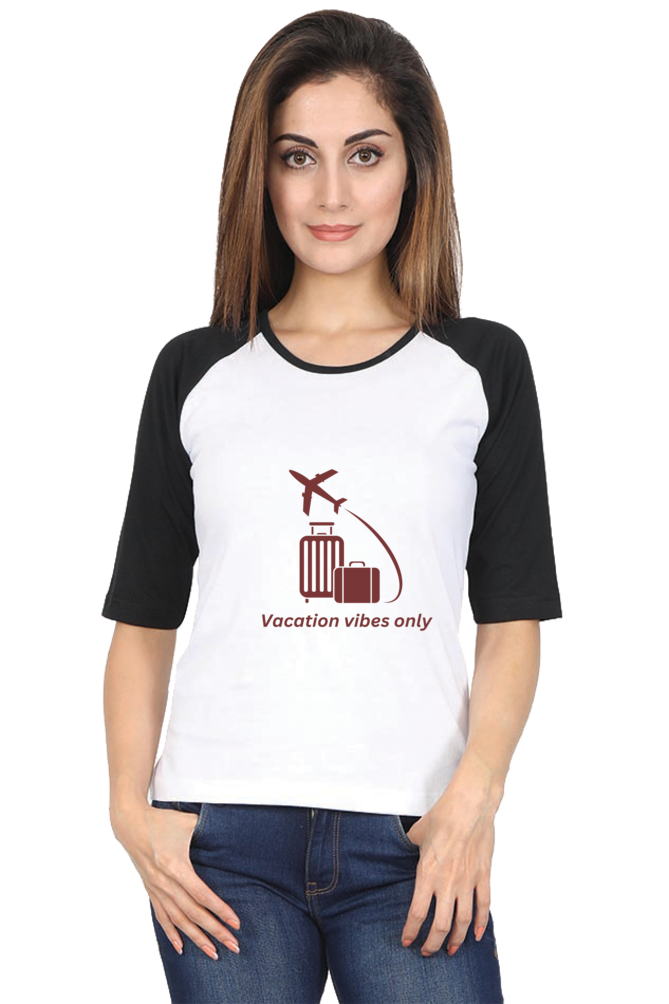 Vacation Vibes Only Raglan Full Sleeve T-Shirt for Women – Perfect Holiday Wear for Women