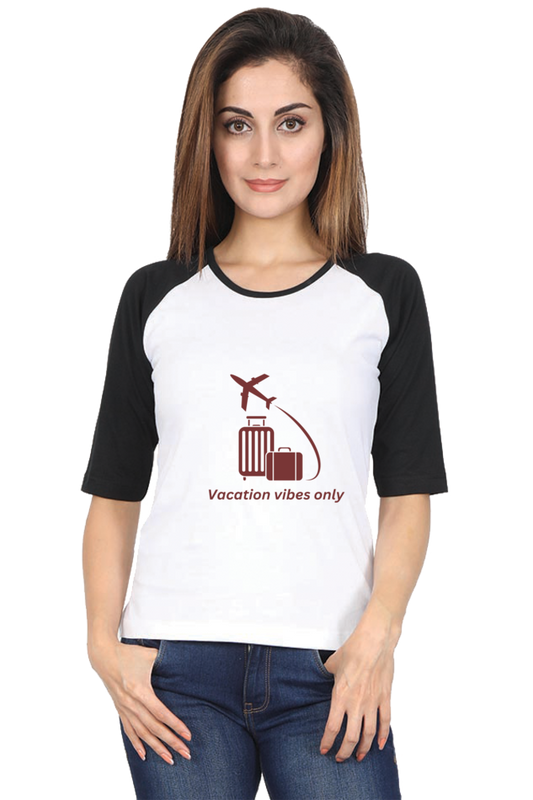 Vacation Vibes Only Raglan Full Sleeve T-Shirt for Women – Perfect Holiday Wear for Women