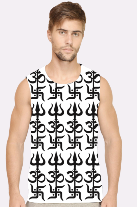 Shiva Elements Men’s Gym Vest – Trishool, Swastik & Om Design, epically for MahakKumbh