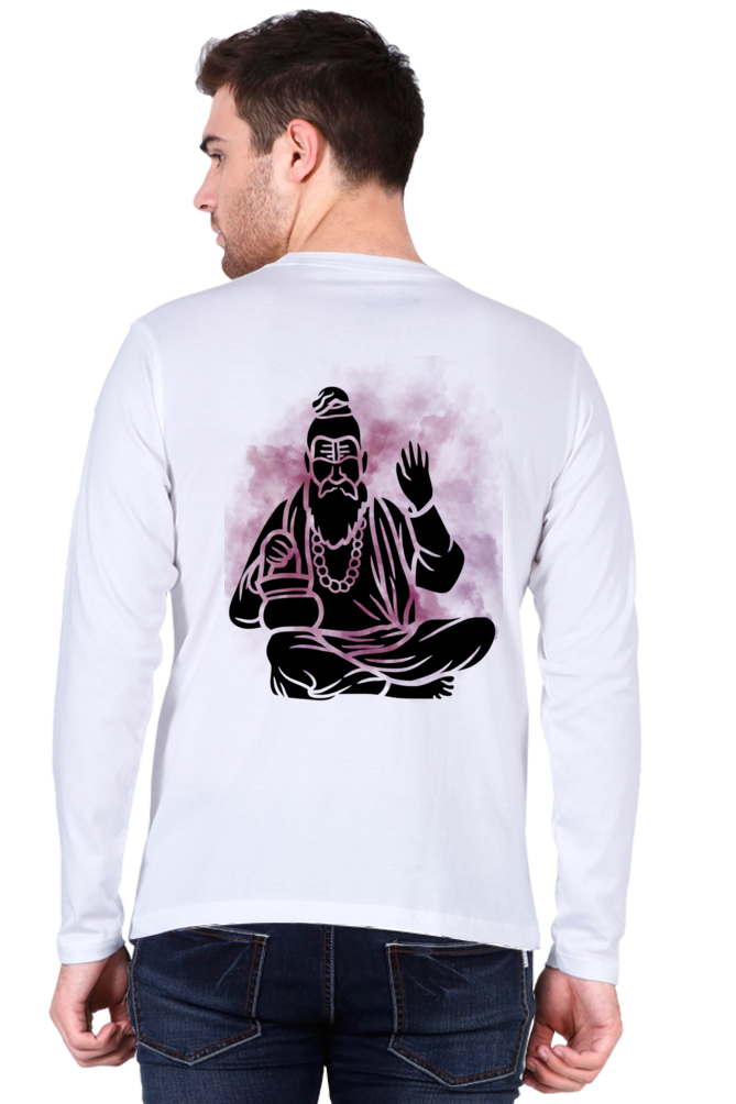 Men’s Full-Sleeve T-Shirt with OM Design & Meditating Sadhu – Spiritual Style Redefined