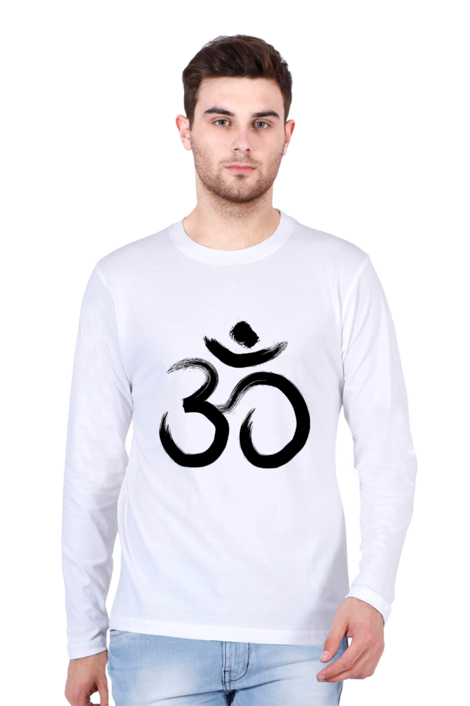 Men’s Full-Sleeve T-Shirt with OM Design & Meditating Sadhu – Spiritual Style Redefined