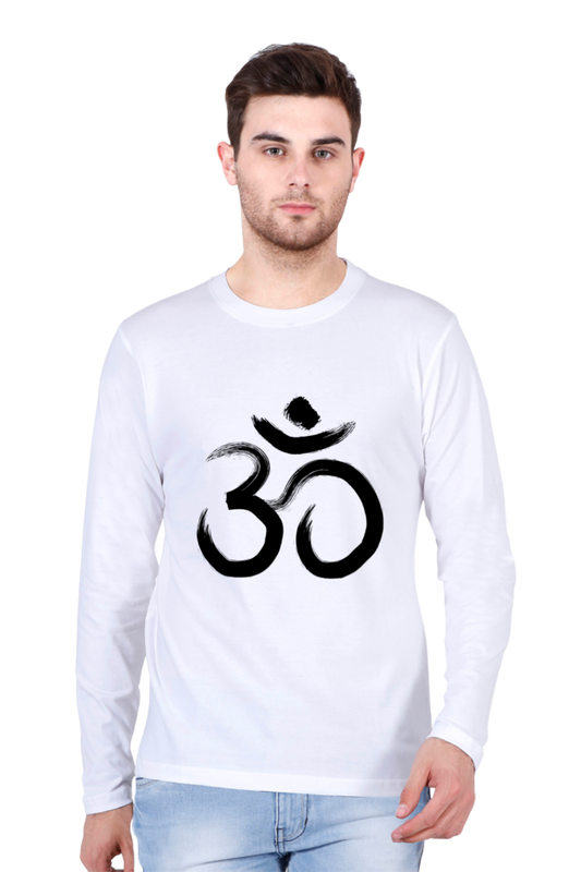 Men’s Full-Sleeve T-Shirt with OM Design & Meditating Sadhu – Spiritual Style Redefined