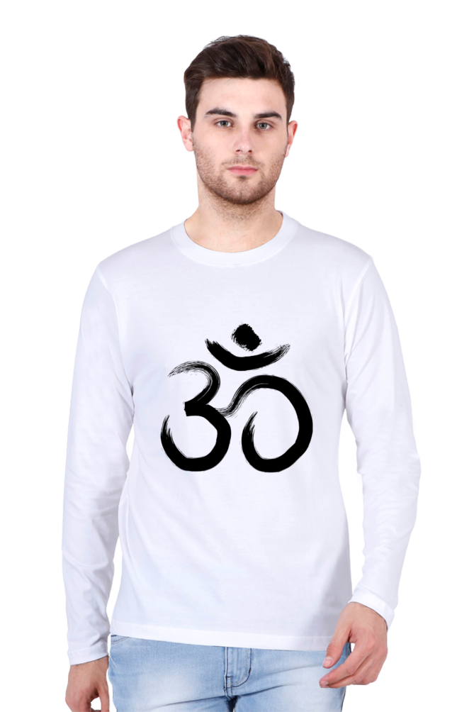 Men’s Full-Sleeve T-Shirt with OM Design & Meditating Sadhu – Spiritual Style Redefined