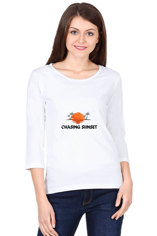 Chasing Sunset Women’s Full Sleeve T-Shirt – Inspiring Holiday Wear for Women on the Move