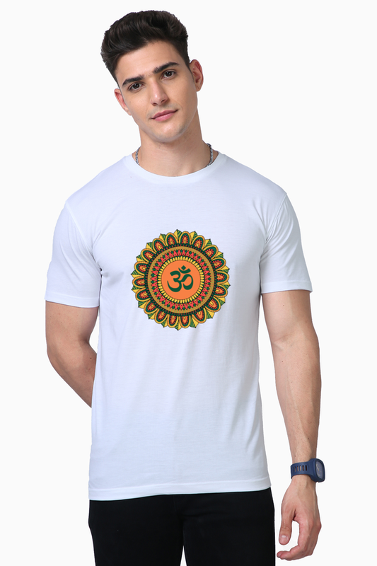 Om Floral Design Men’s Half Sleeve Round Neck T-Shirt – Spiritual & Trendy