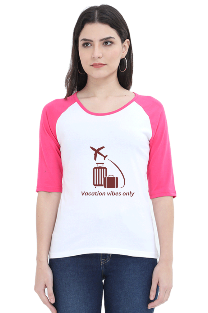 Vacation Vibes Only Raglan Full Sleeve T-Shirt for Women – Perfect Holiday Wear for Women