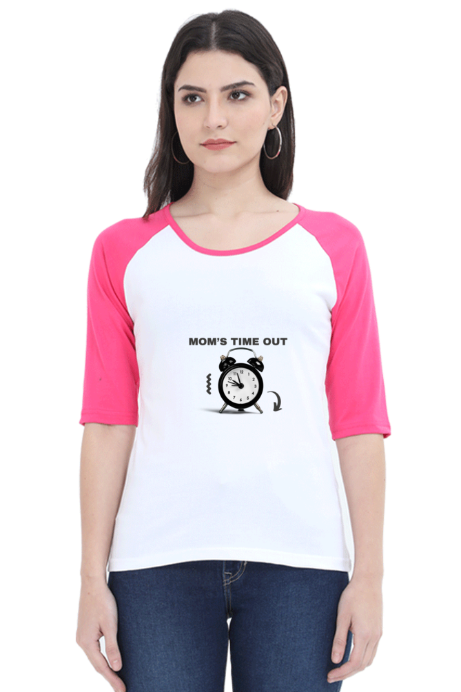 Mom's Time Out Raglan Full Sleeve T-Shirt – Perfect Holiday Wear for Busy Moms