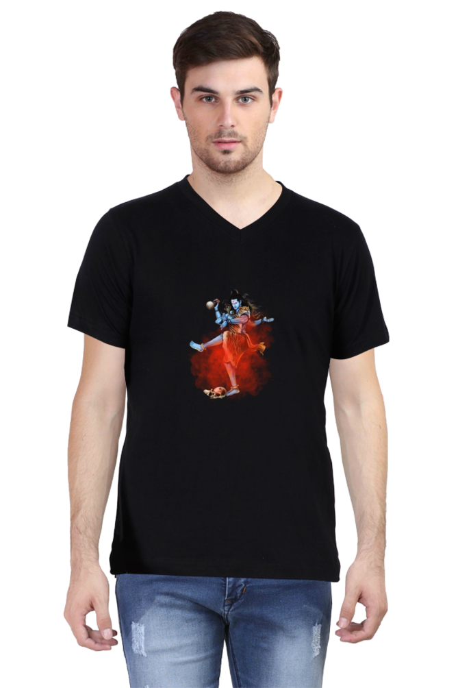 Men’s V-Neck T-Shirt with Dancing Shiva Design – Spiritual & Stylish Wear