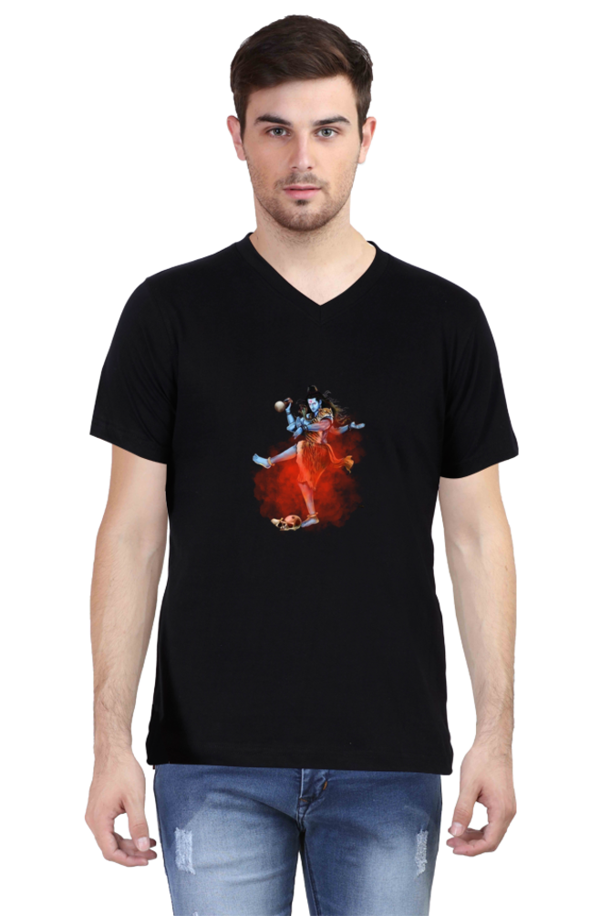 Men’s V-Neck T-Shirt with Dancing Shiva Design – Spiritual & Stylish Wear