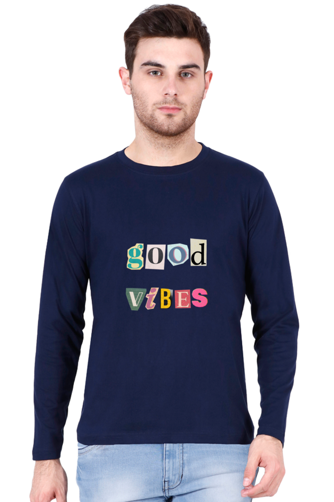 Full-Sleeve T-Shirt for Men – "Good Vibes" Men's Holiday Wear