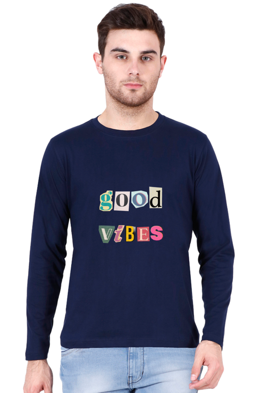 Full-Sleeve T-Shirt for Men – "Good Vibes" Men's Holiday Wear