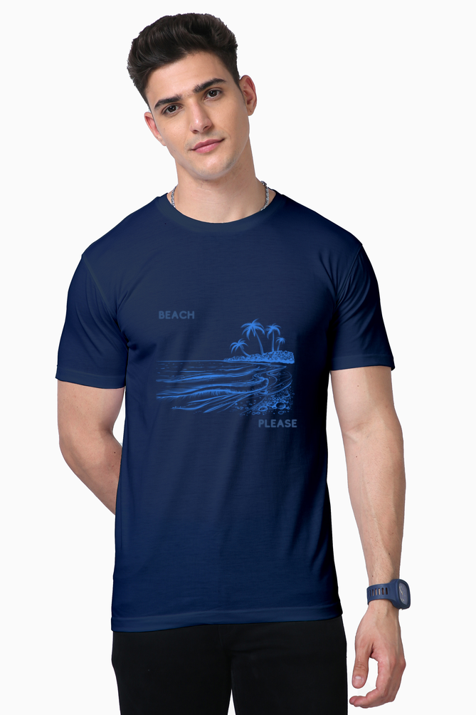 Men’s Half-Sleeve Supima T-Shirt – "Beach Please" with Beachside Scenery Design