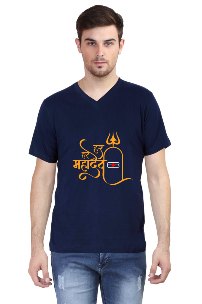 Har Har Mahadev V-Neck Men’s T-Shirt – Spiritual & Stylish Design