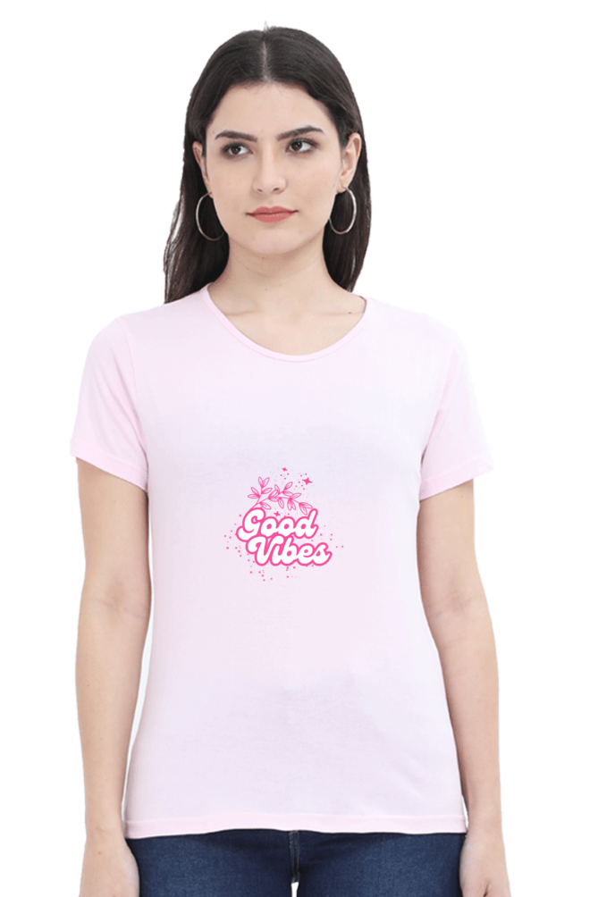 Good Vibes Women's Floral T-Shirt – Half Sleeves, Perfect for your Holiday or Casual Outing