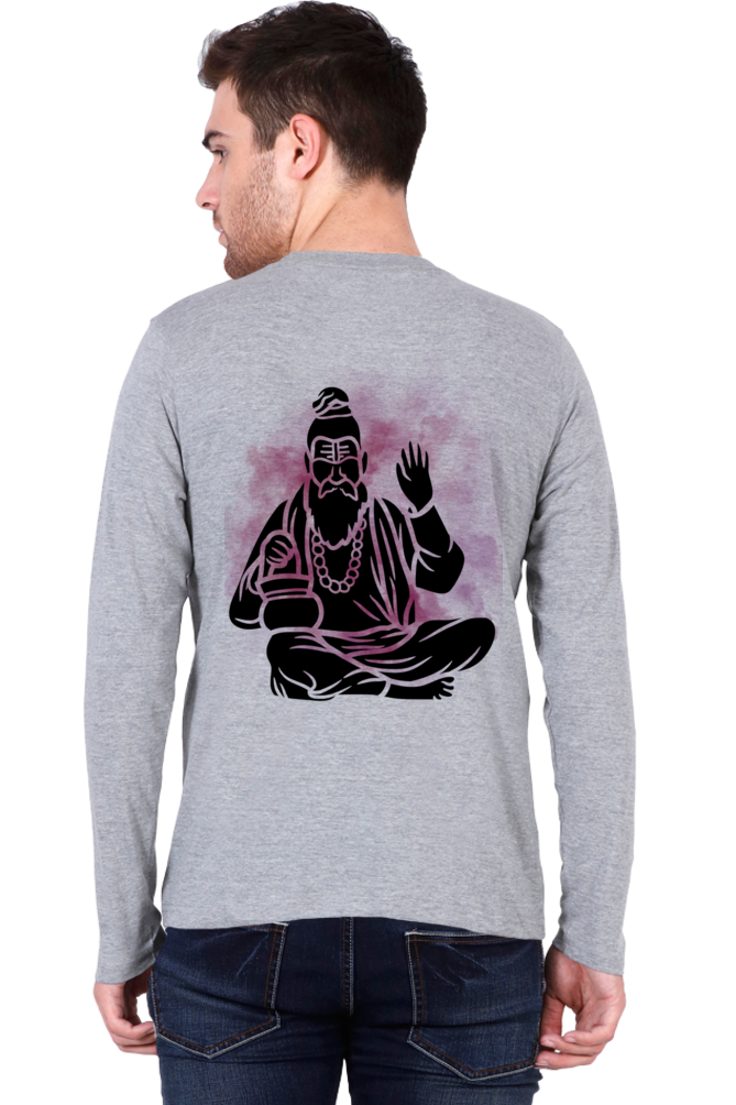 Men’s Full-Sleeve T-Shirt with OM Design & Meditating Sadhu – Spiritual Style Redefined