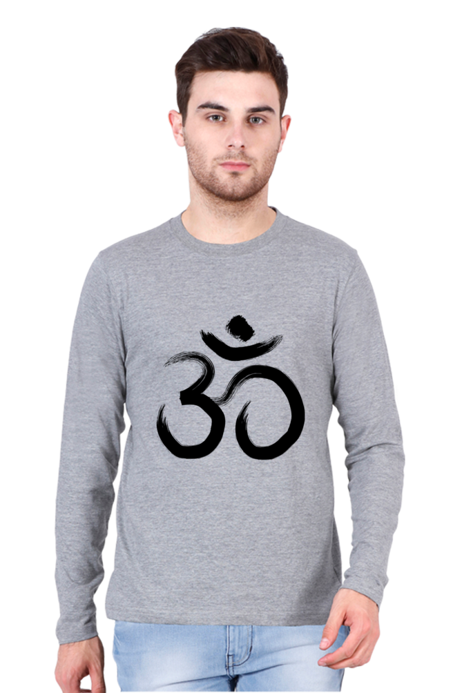 Men’s Full-Sleeve T-Shirt with OM Design & Meditating Sadhu – Spiritual Style Redefined