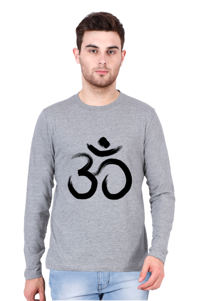 Men’s Full-Sleeve T-Shirt with OM Design & Meditating Sadhu – Spiritual Style Redefined