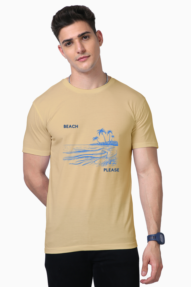 Men’s Half-Sleeve Supima T-Shirt – "Beach Please" with Beachside Scenery Design