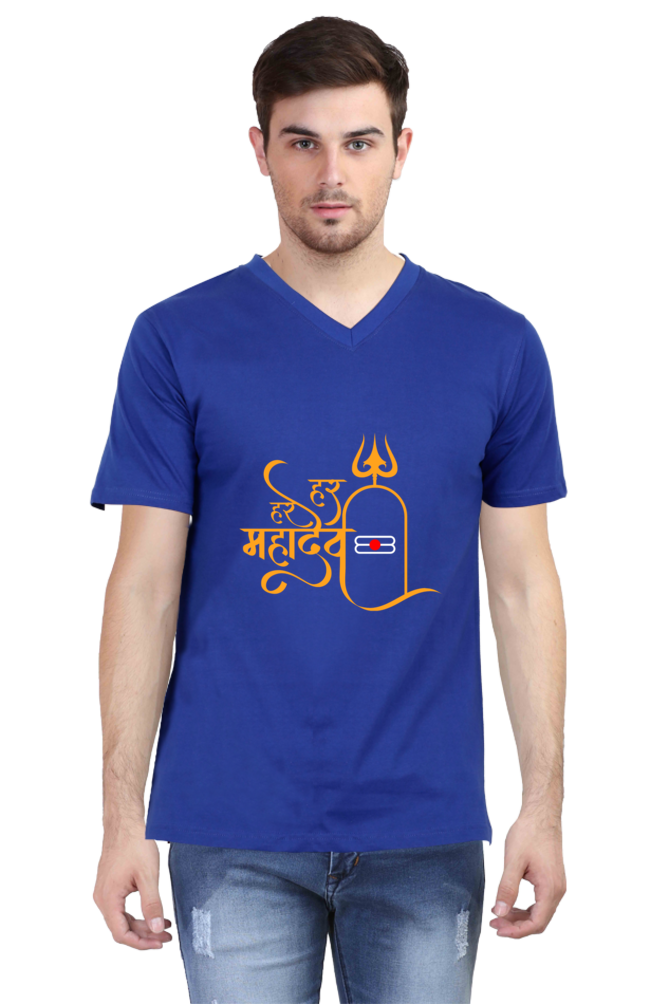 Har Har Mahadev V-Neck Men’s T-Shirt – Spiritual & Stylish Design