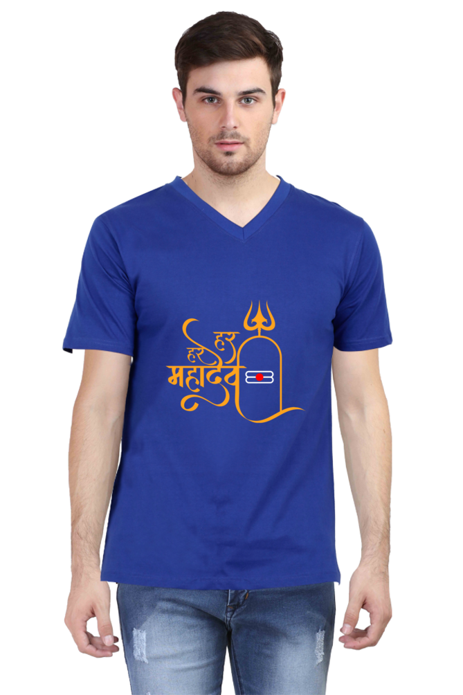 Har Har Mahadev V-Neck Men’s T-Shirt – Spiritual & Stylish Design